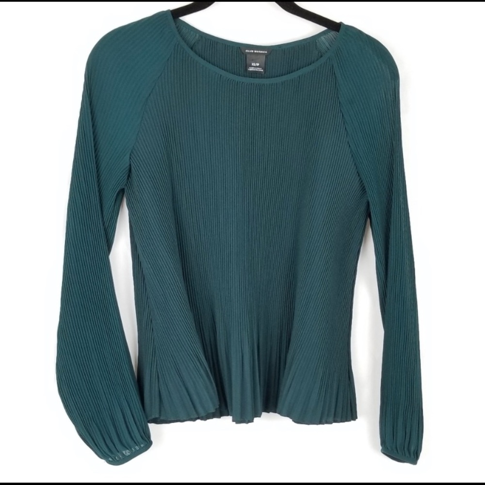 Club Monaco Green Accordion Pleated  Blouse